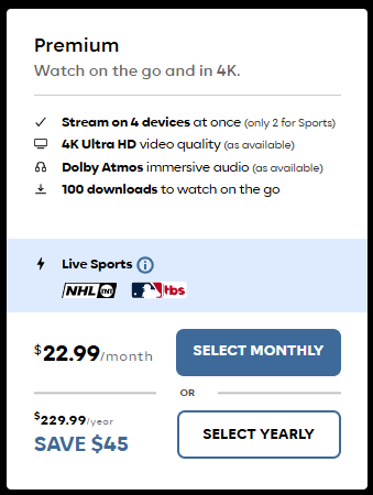 HBO Max Premium plan showing pricing details and how much Max costs per month